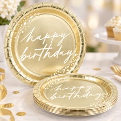 Gold Metallic Happy Birthday Dinner Plates